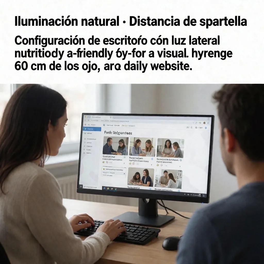 Estación de trabajo ergonómica con iluminación natural y pantalla a distancia correcta