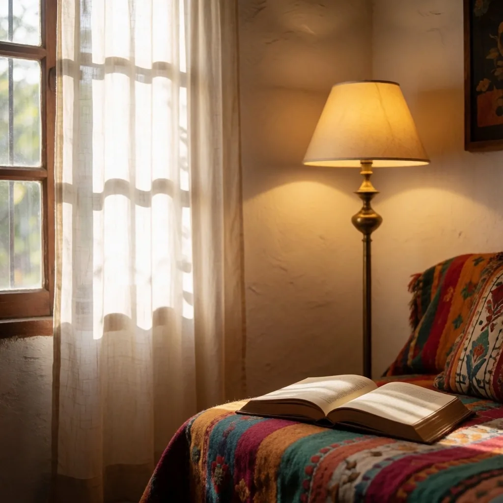 Rincón de lectura con iluminación difusa natural y lampara de apoyo bien distribuida