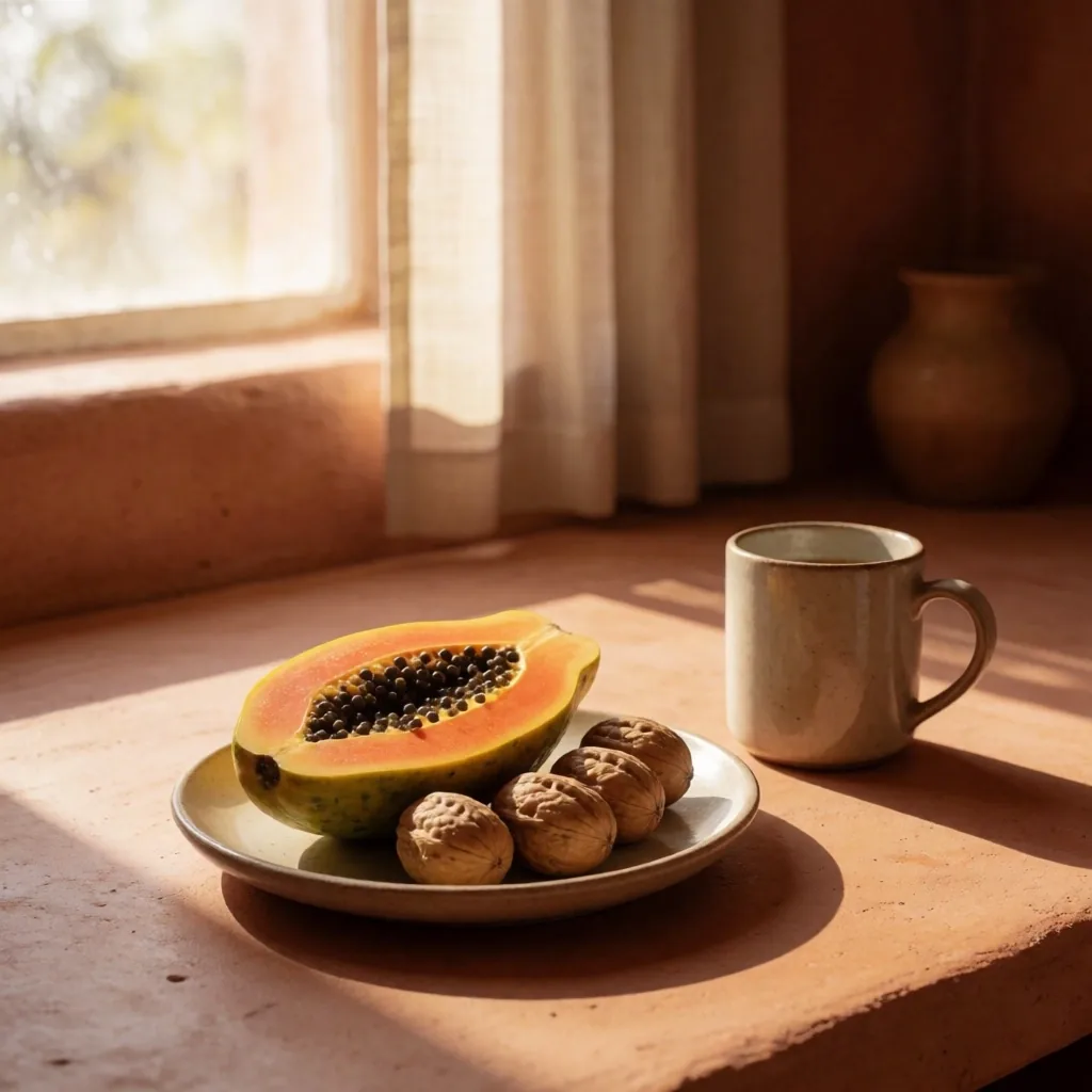 Espacio de trabajo mexicano con alimentos saludables para los ojos